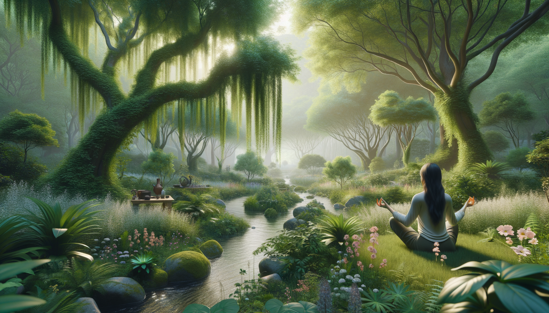 自然の中でリラックスし、ウェルビーイングを実感している人々