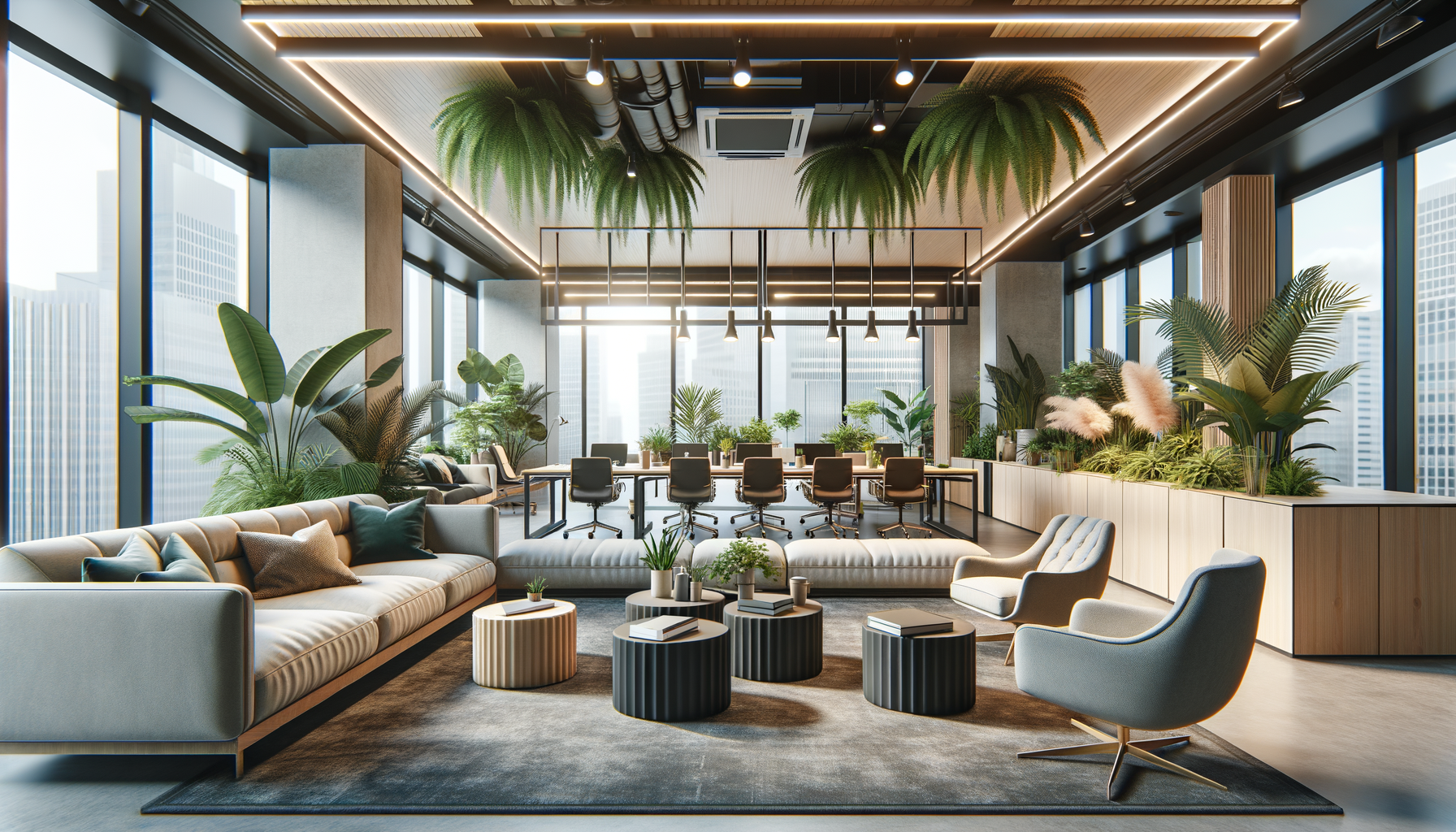 自然光が差し込むモダンで開放的なオフィス空間